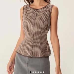 Rihoas Brown Plaid Single Breasted Vest